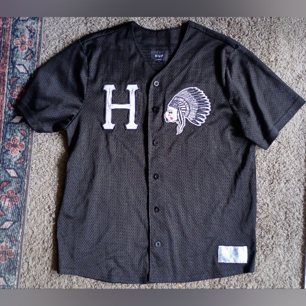 HUF Black Mesh Jersey Button Down